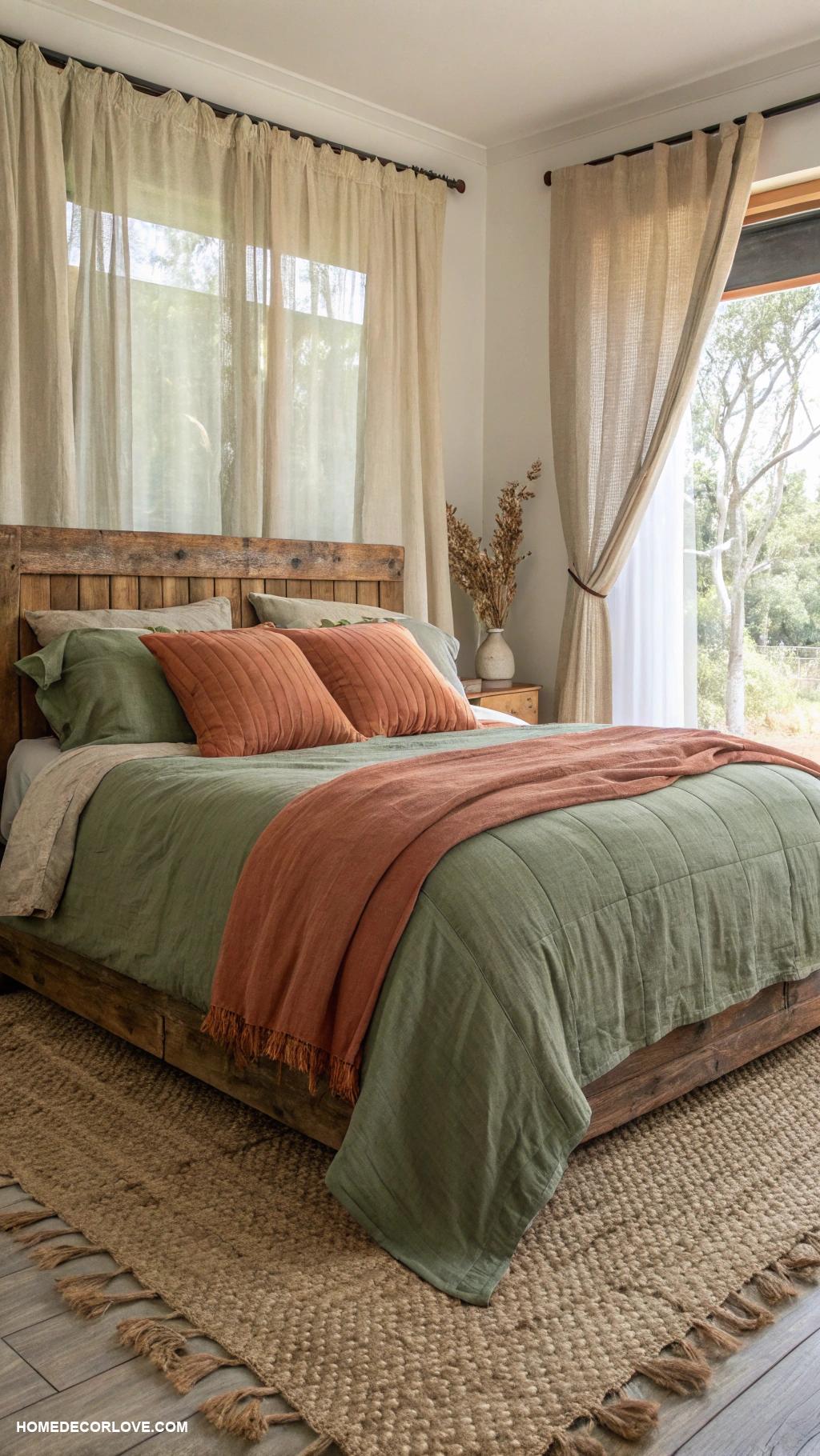 earthy bedroom Incorporate earthy tones in bedding and curtains