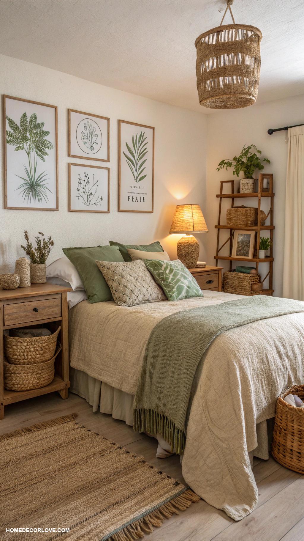 earthy bedroom Incorporate woven baskets for storage