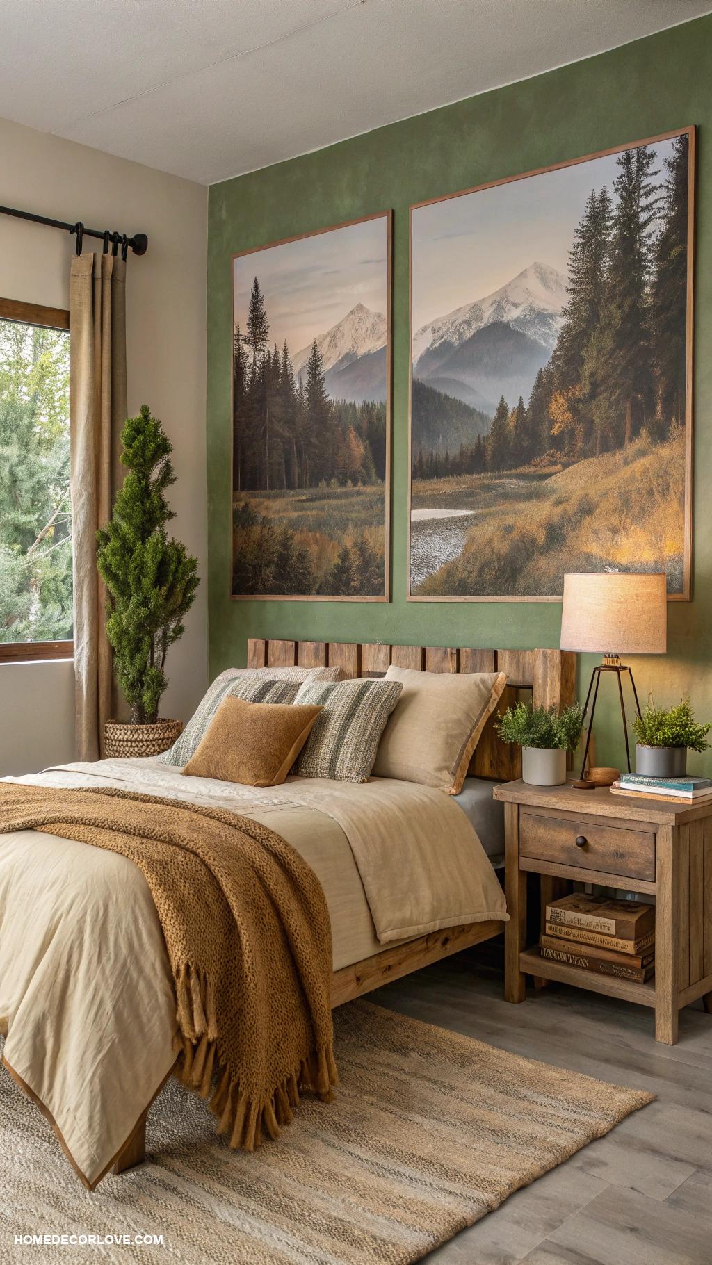 earthy bedroom Use nature inspired artwork on walls
