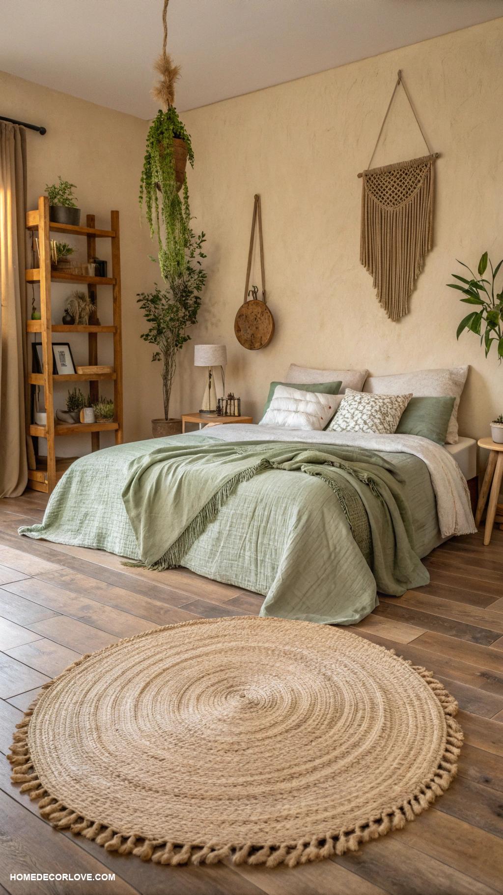 earthy bedroom Utilize jute rugs for a rustic feel