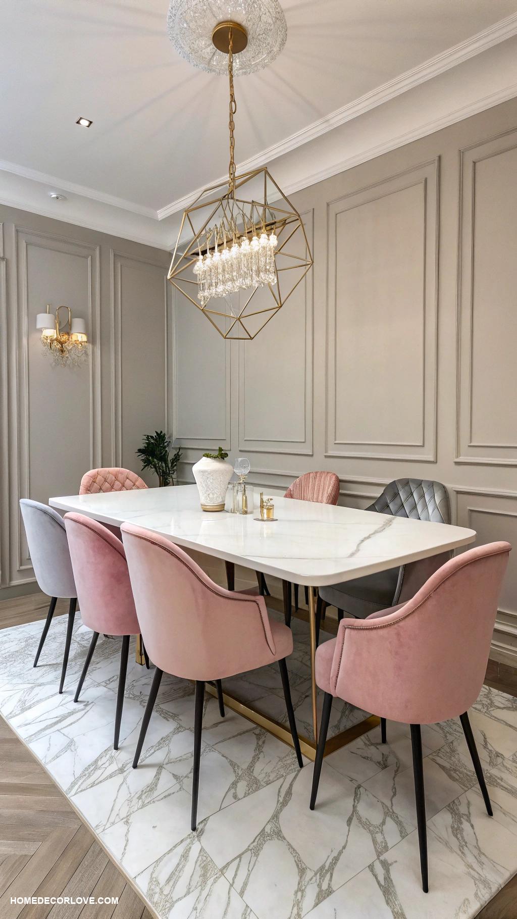 elegant dining room Chic minimalist table with designer chairs