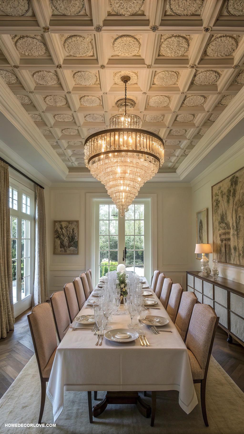 elegant dining room Elegant glass chandelier for ambient lighting