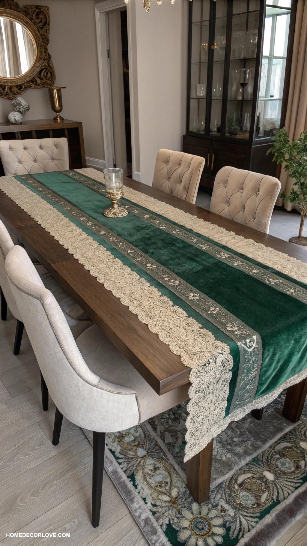 elegant dining room Layered textures with plush table runners