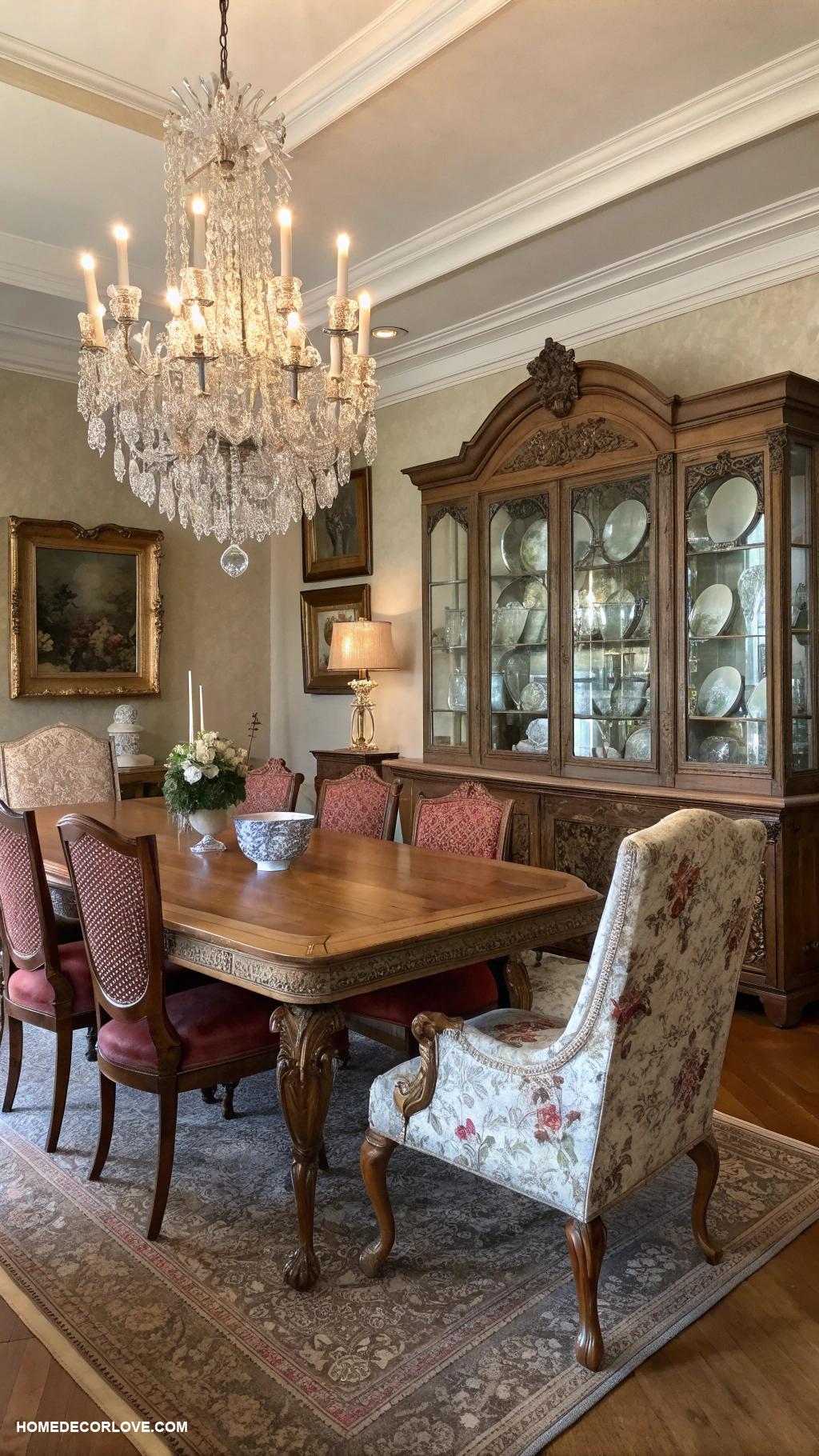 elegant dining room Vintage pieces for unique character