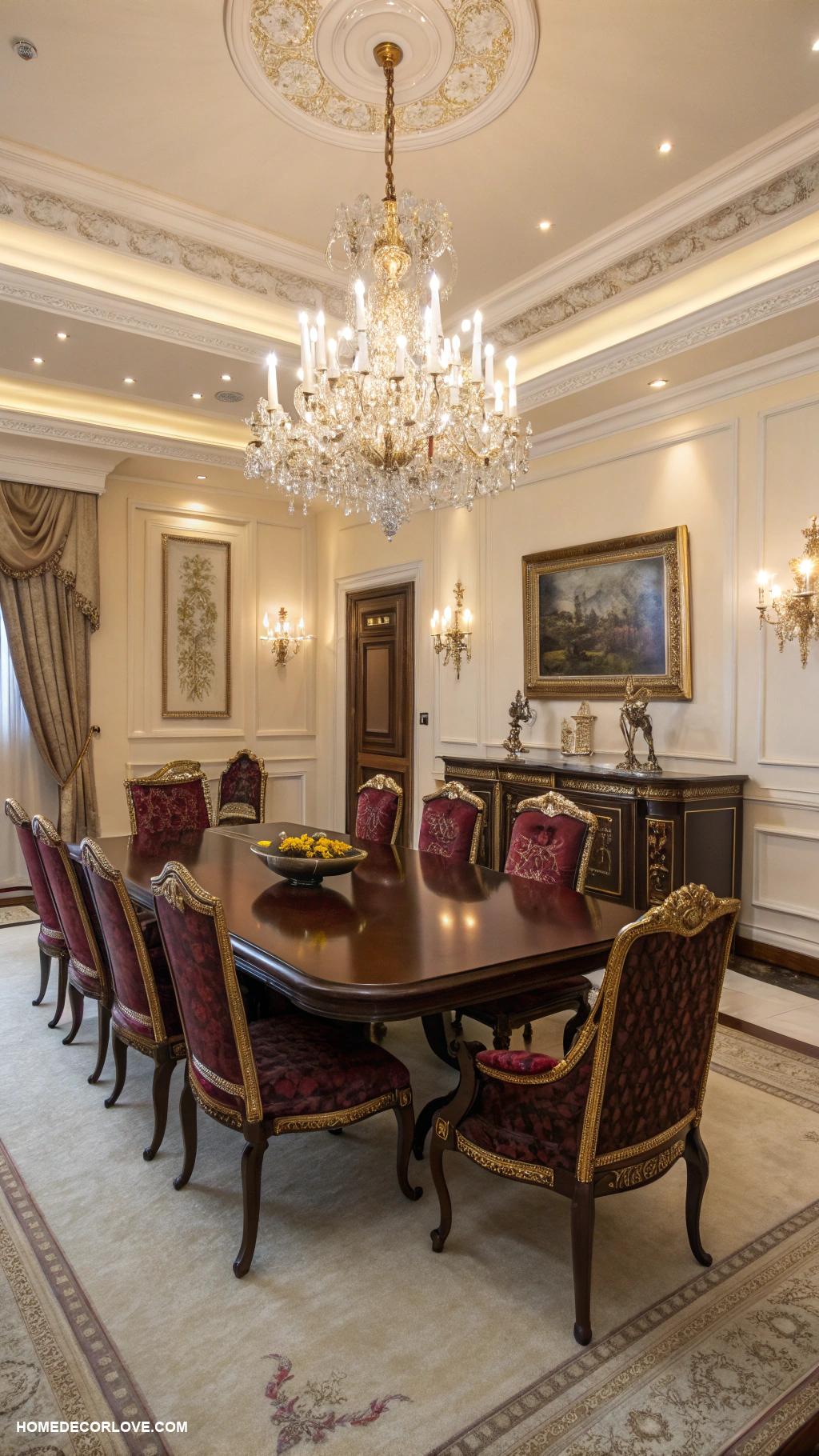 formal dining room Rich wood dining table with classic chairs