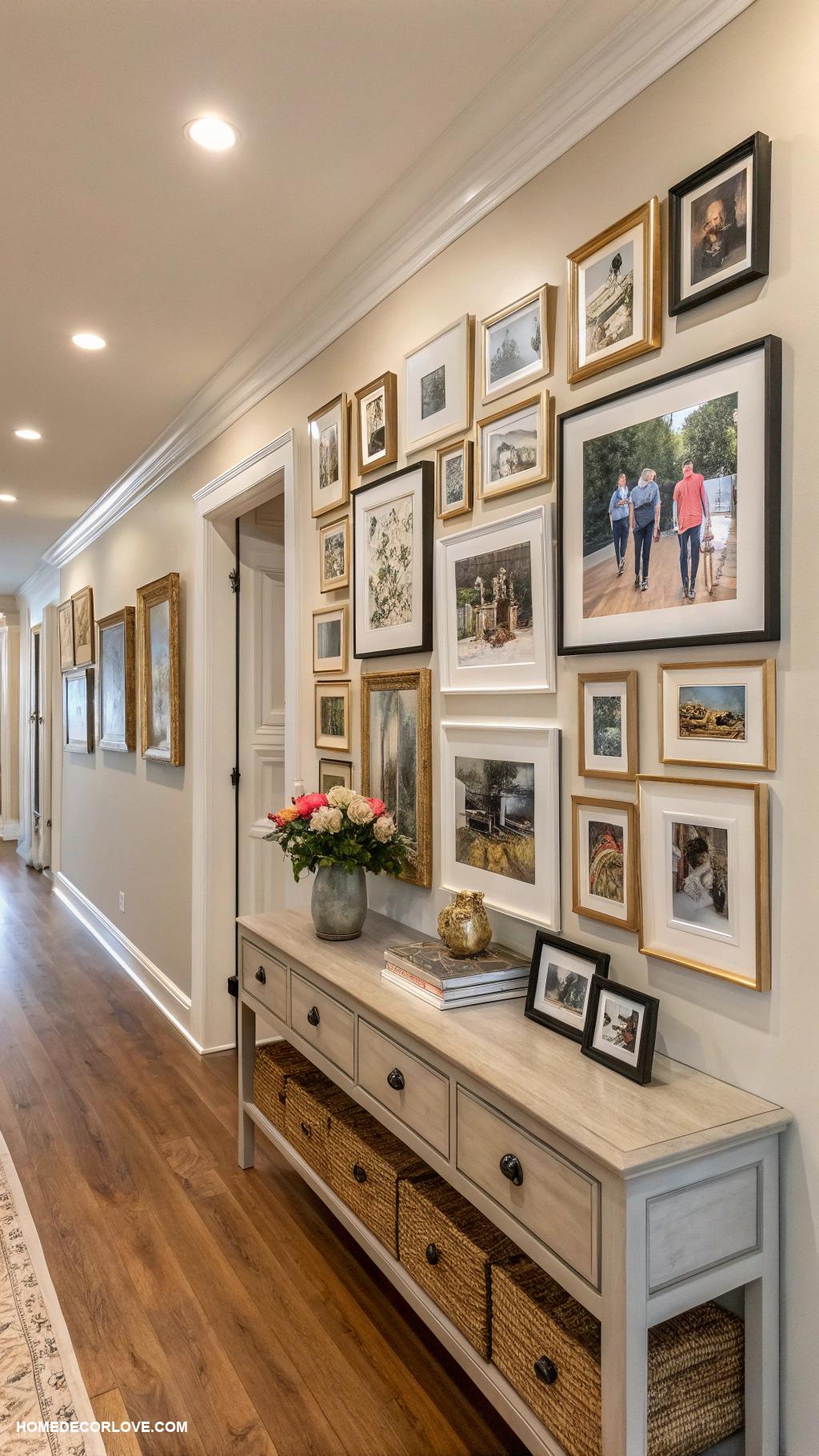 long entryway ideas Display family photos in a gallery wall