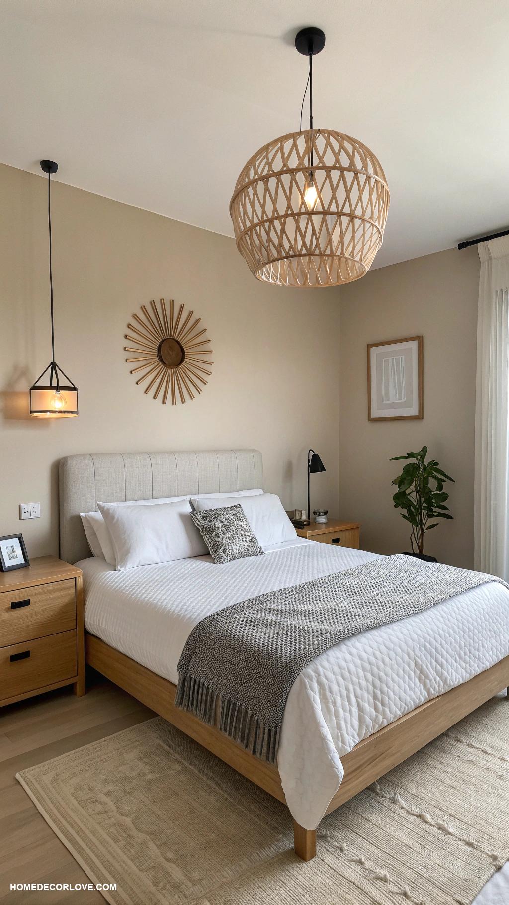 minimalist bedroom Opt for a statement light fixture as focal point