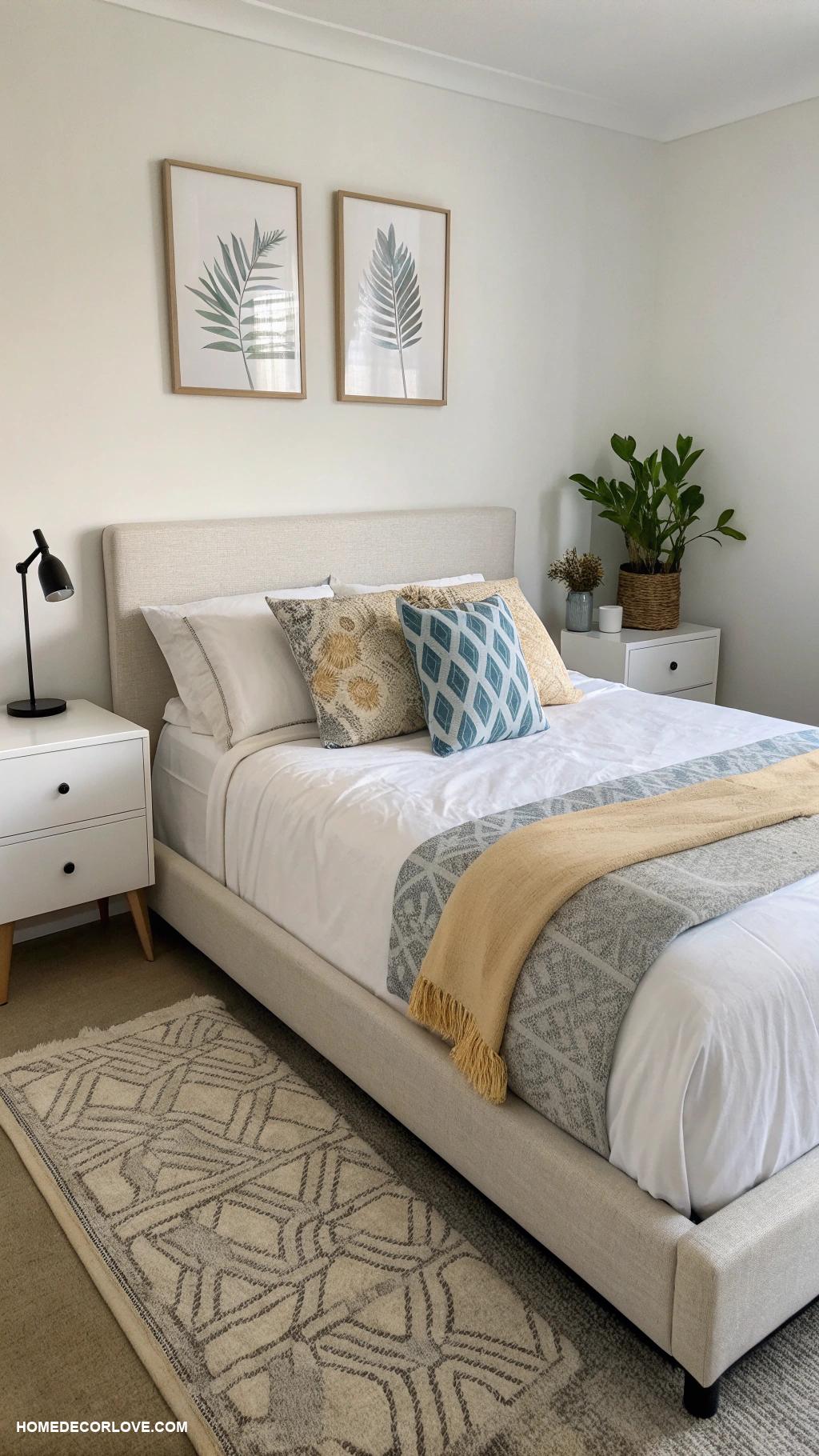 minimalist bedroom Use simple geometric patterns for visual interest