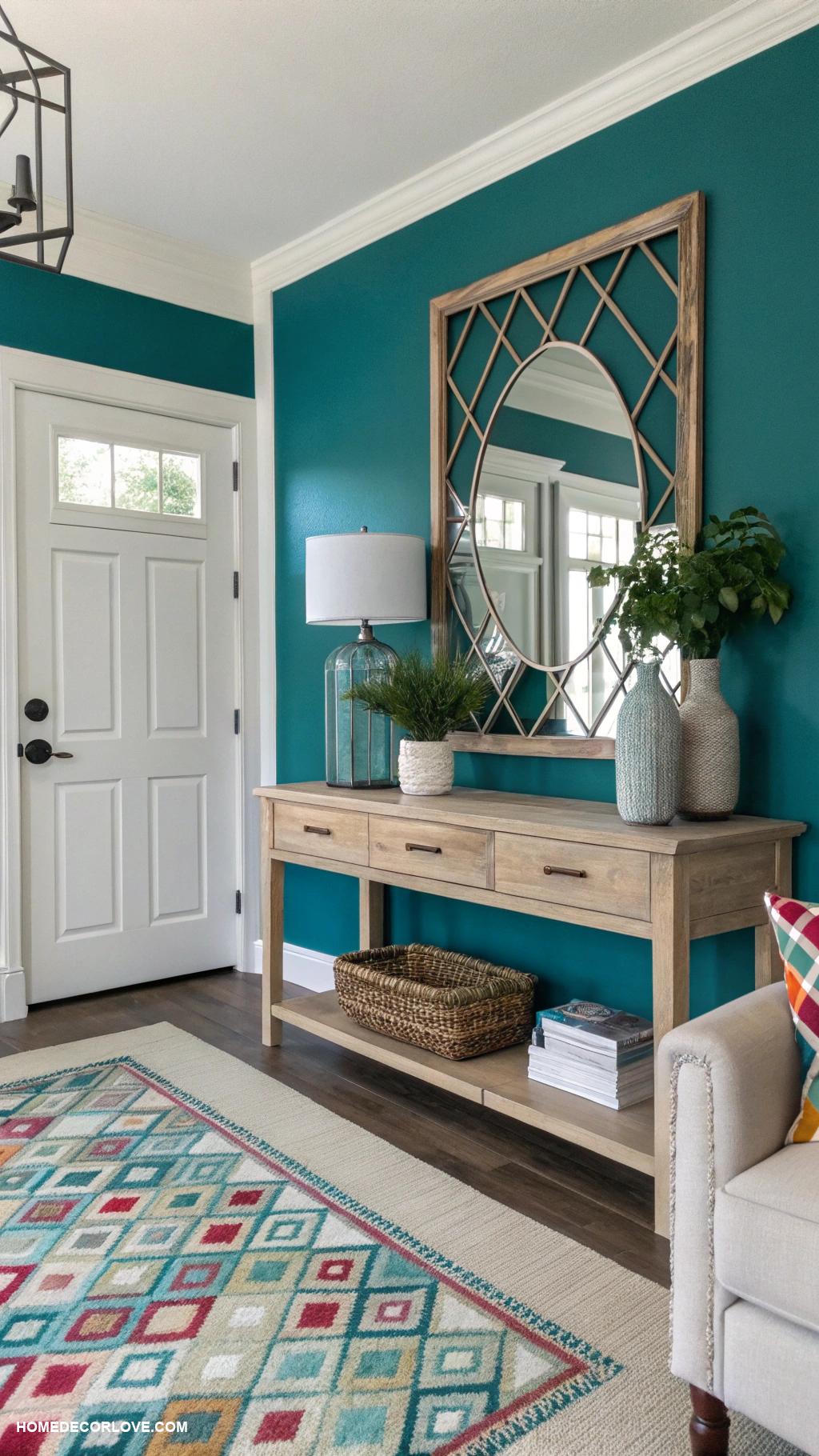 modern entryway Bold color accent wall for visual impact