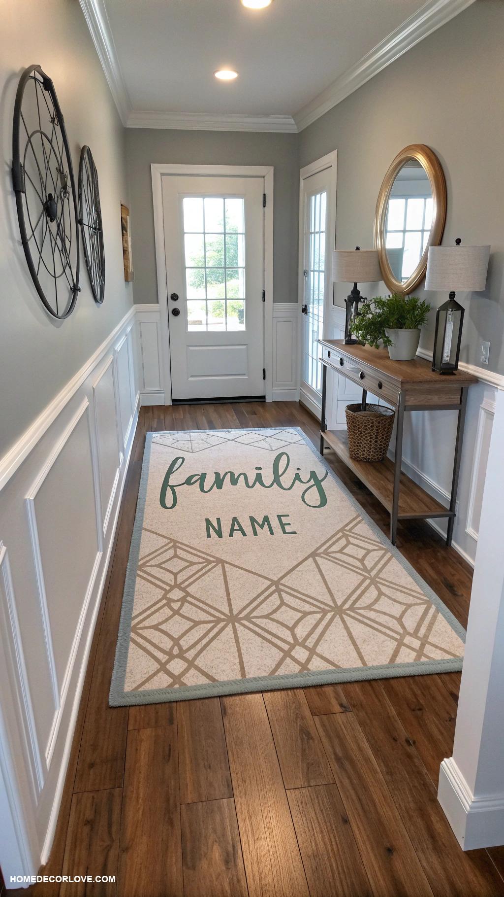 modern entryway Personalized welcome mat with unique design