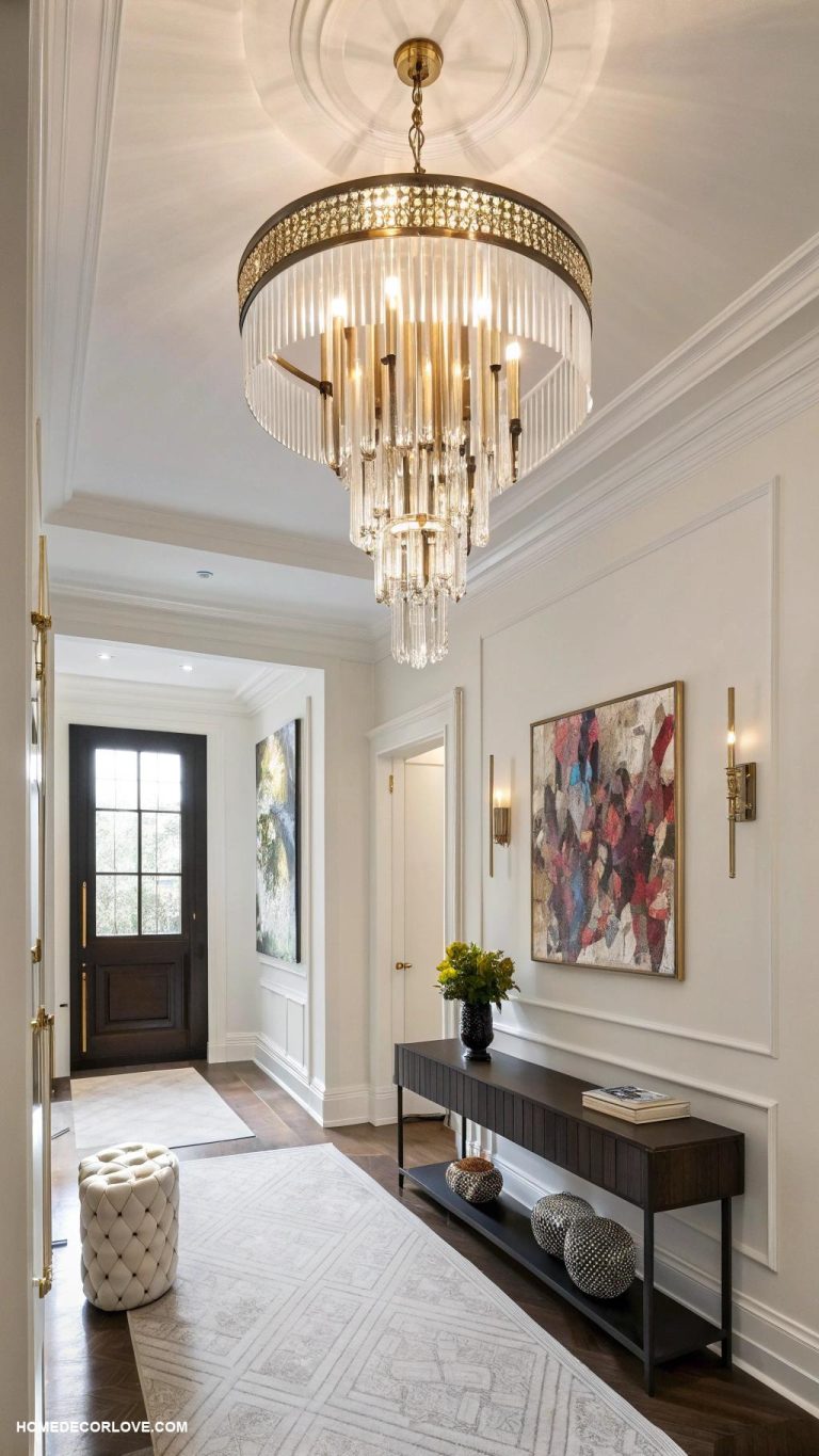 modern entryway Statement lighting fixture for dramatic effect