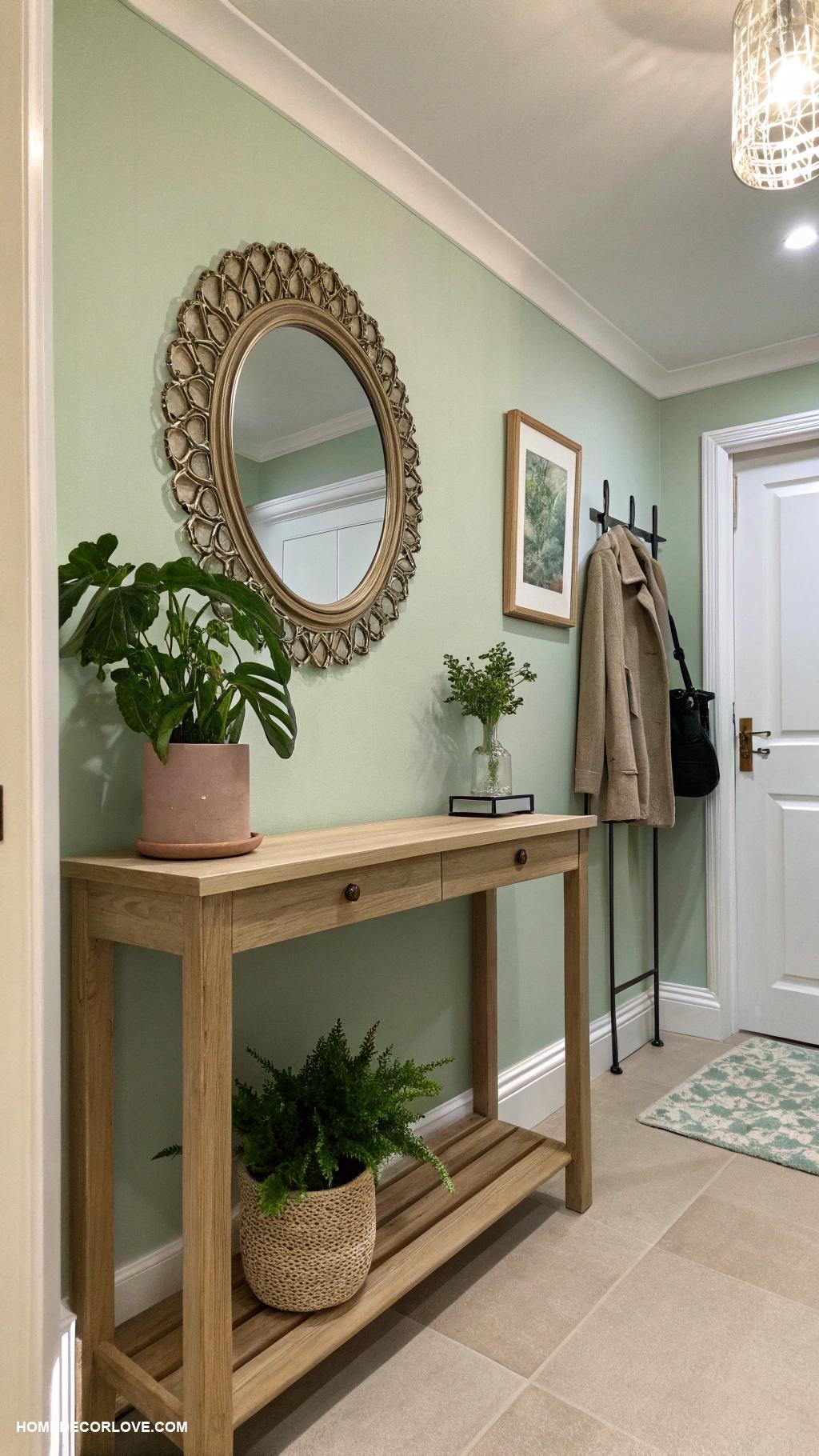narrow entryway ideas Implement a small indoor plant