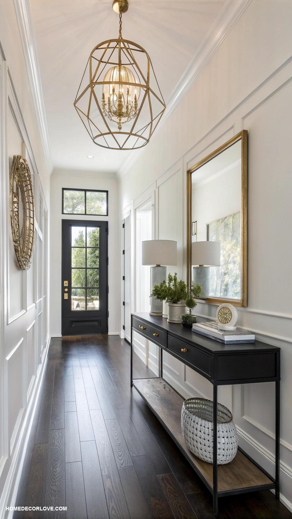 narrow entryway ideas Incorporate a statement light fixture