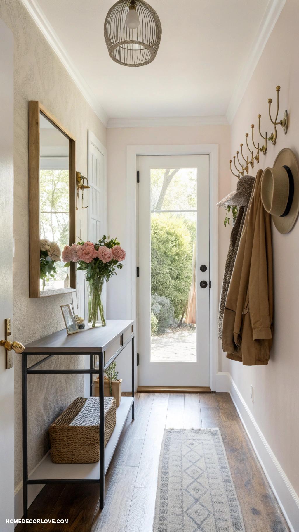 narrow entryway ideas Install wall hooks for coats