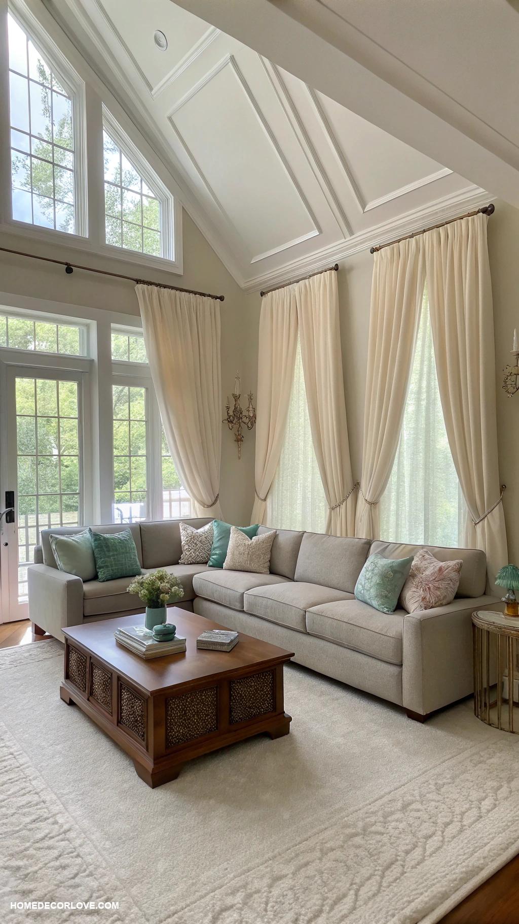 neutral living room Cream curtains to brighten the space