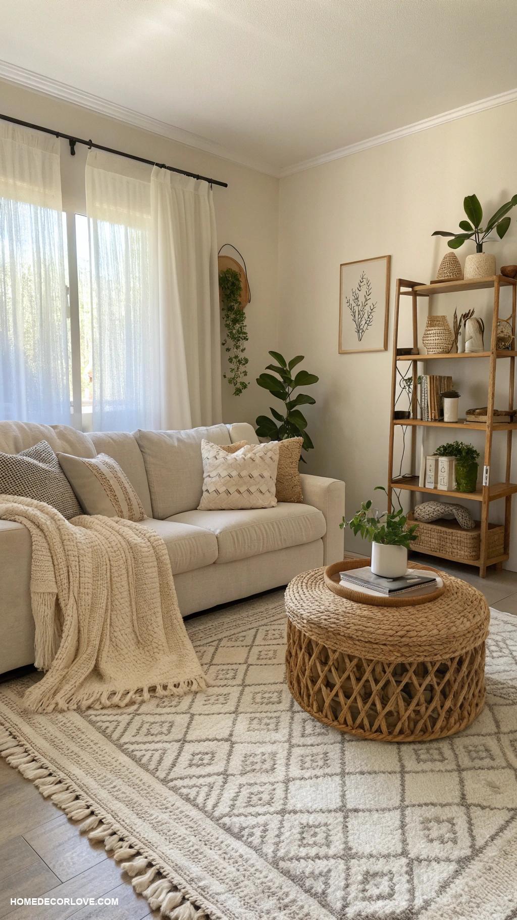 neutral living room Subtle patterned rug for texture
