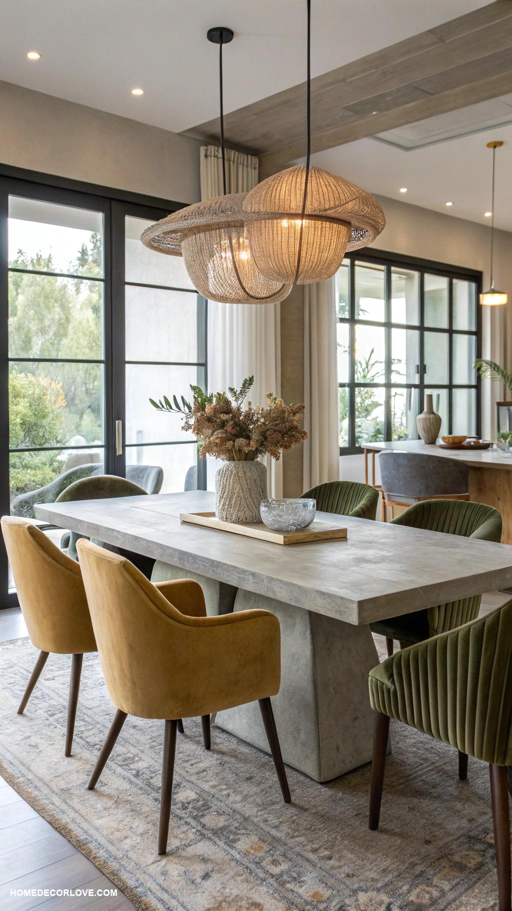 organic modern dining room Sleek concrete dining table with natural hues