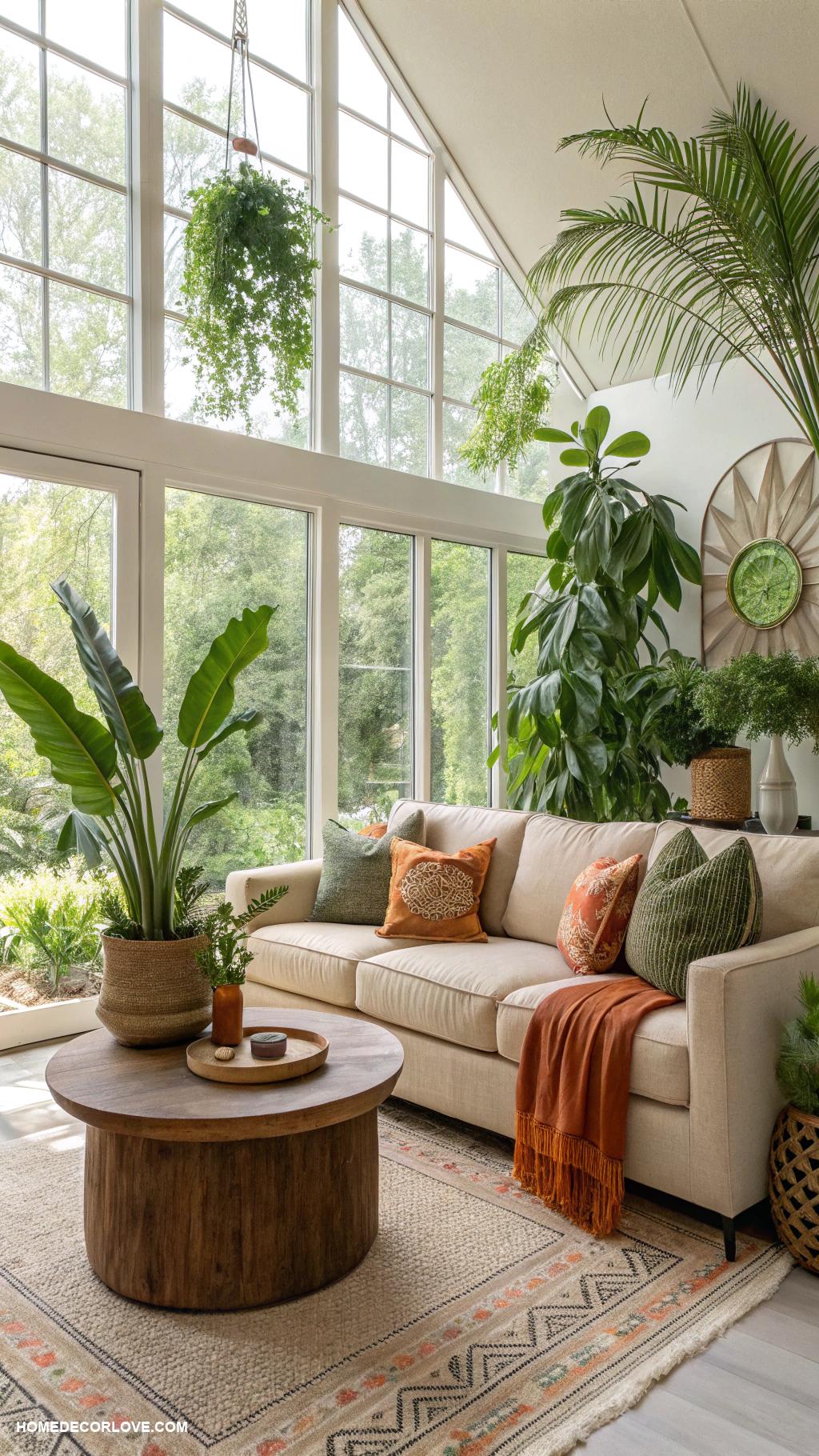organic modern living room Indoor plants for a fresh atmosphere