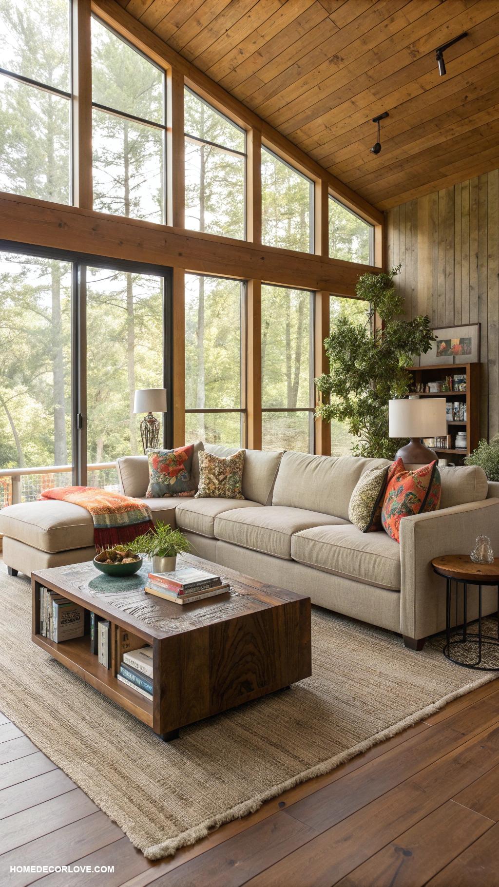organic modern living room Large windows for natural light