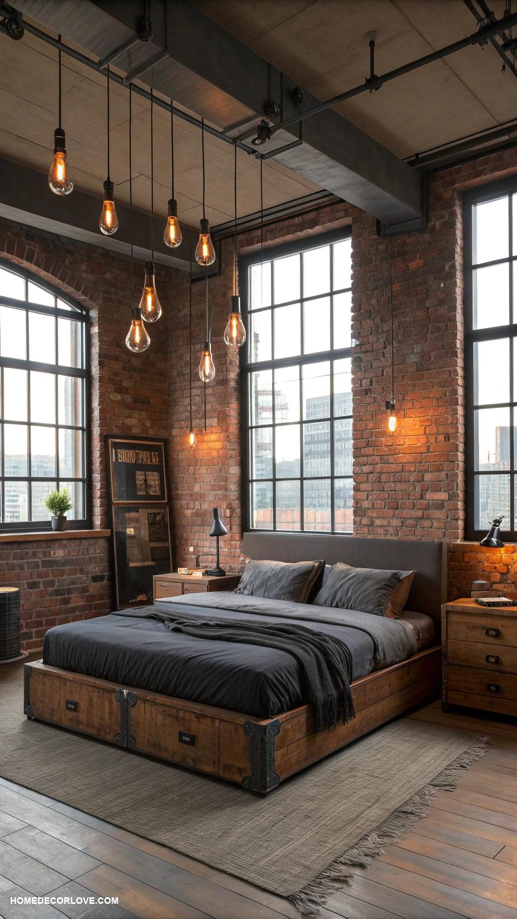 room ideas for men bedroom Industrial style lighting for urban feel