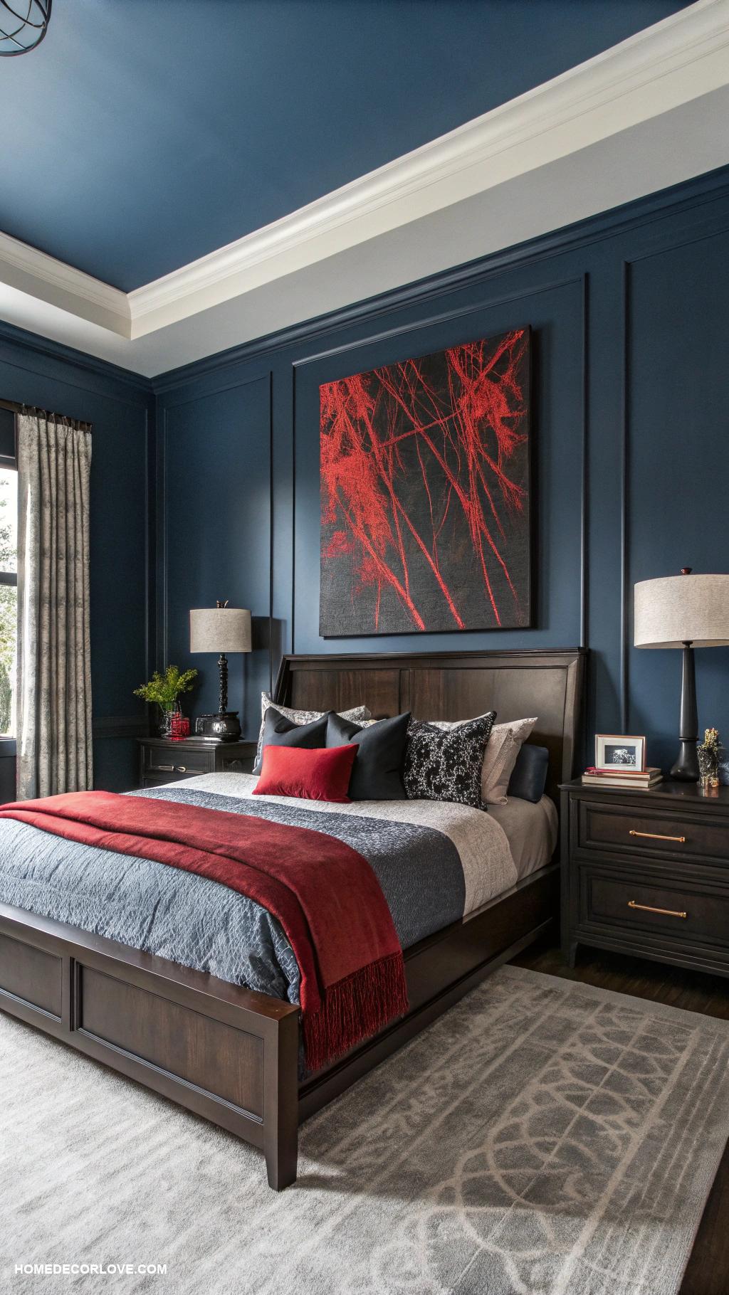 room ideas for men bedroom Strong artwork for dramatic focal point