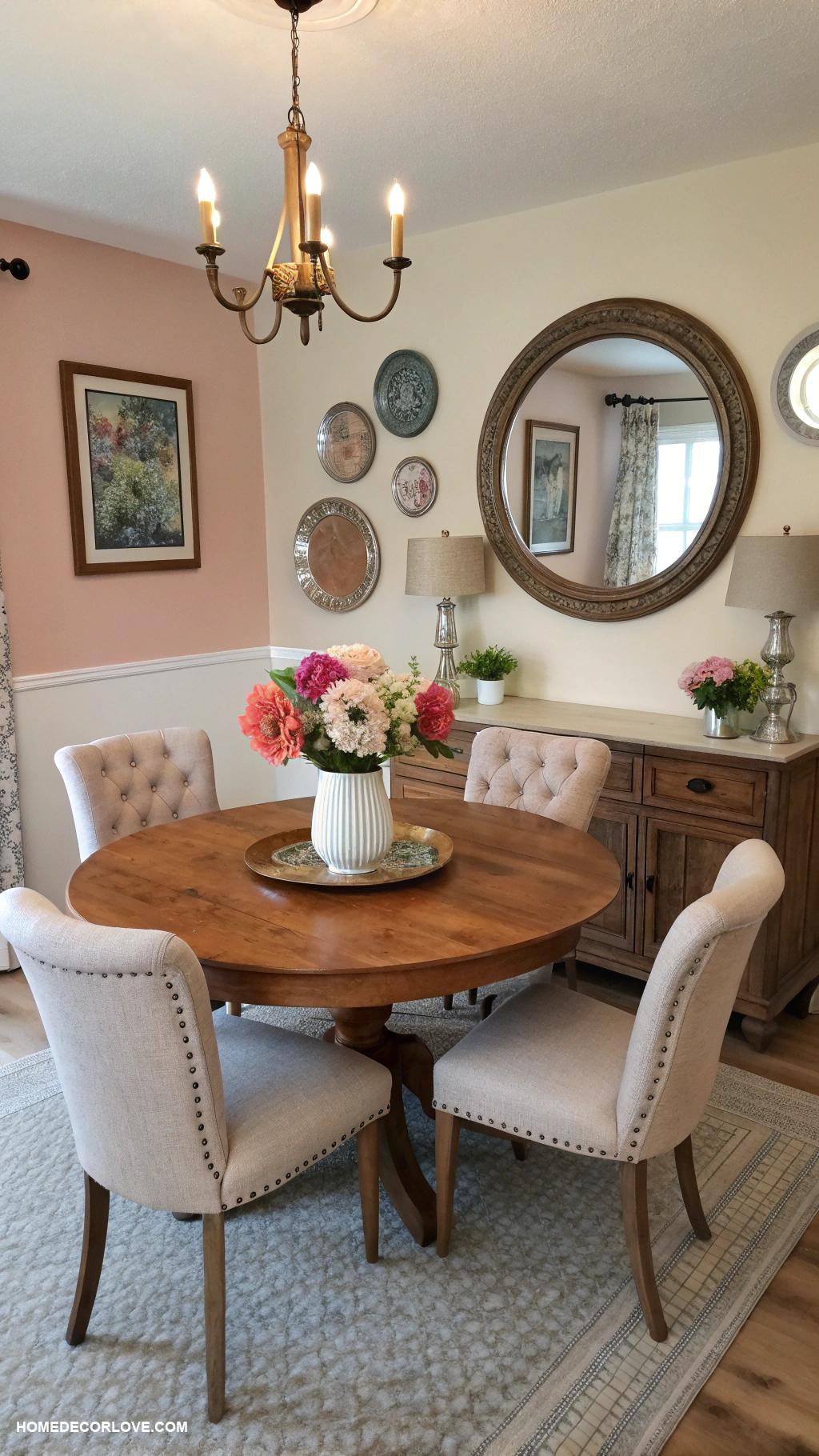 small dining room ideas Hang mirrors to create depth visually