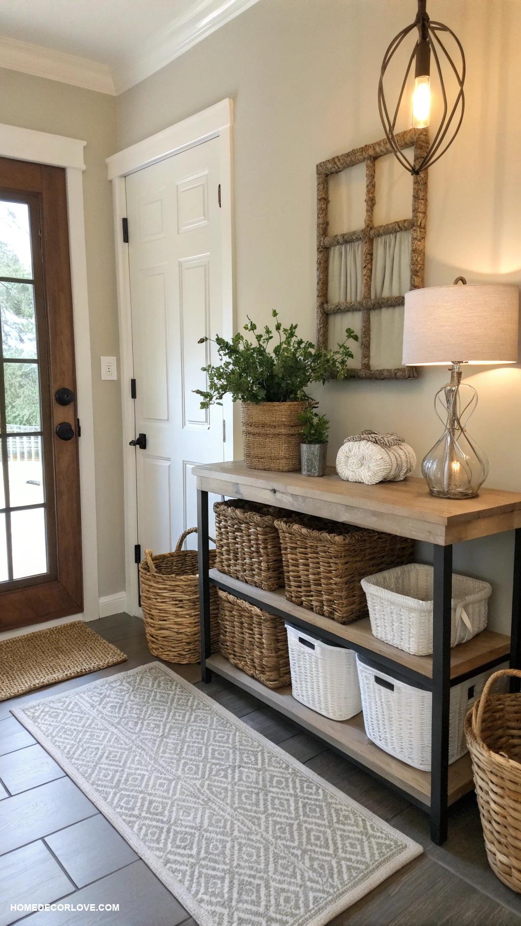 small foyer ideas entryway Choose decorative storage baskets