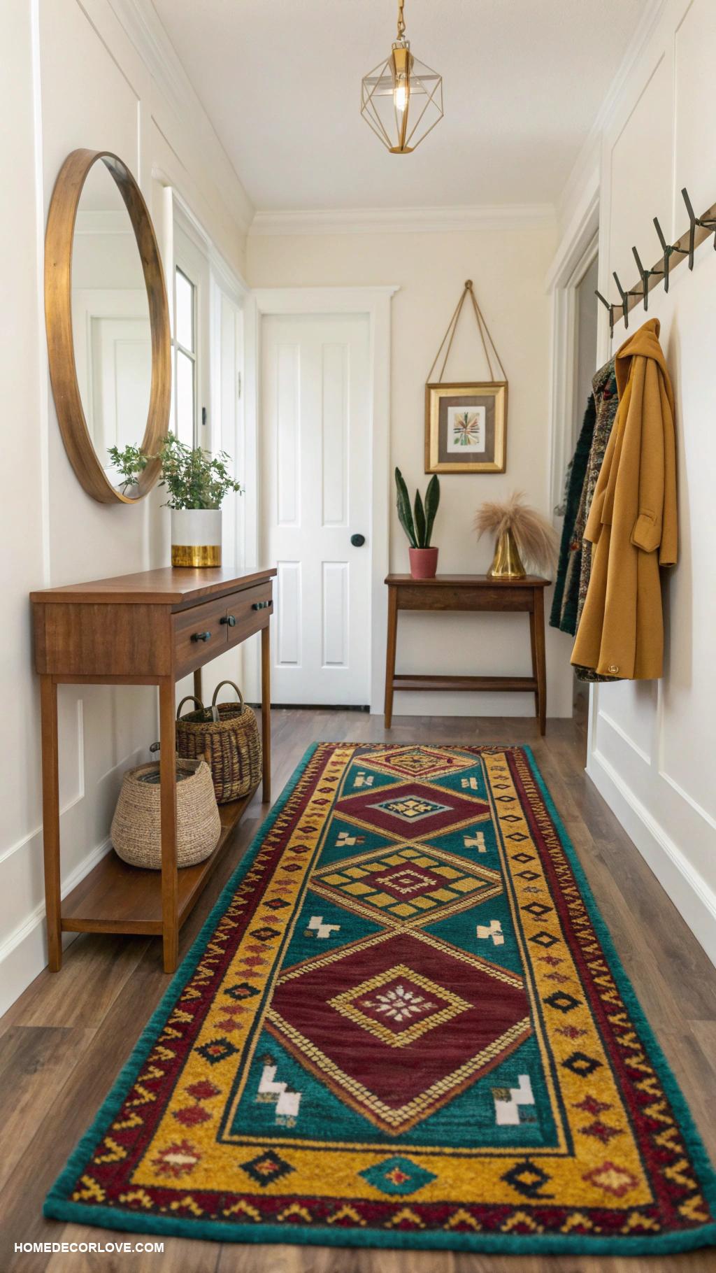 small foyer ideas entryway Incorporate a bold area rug