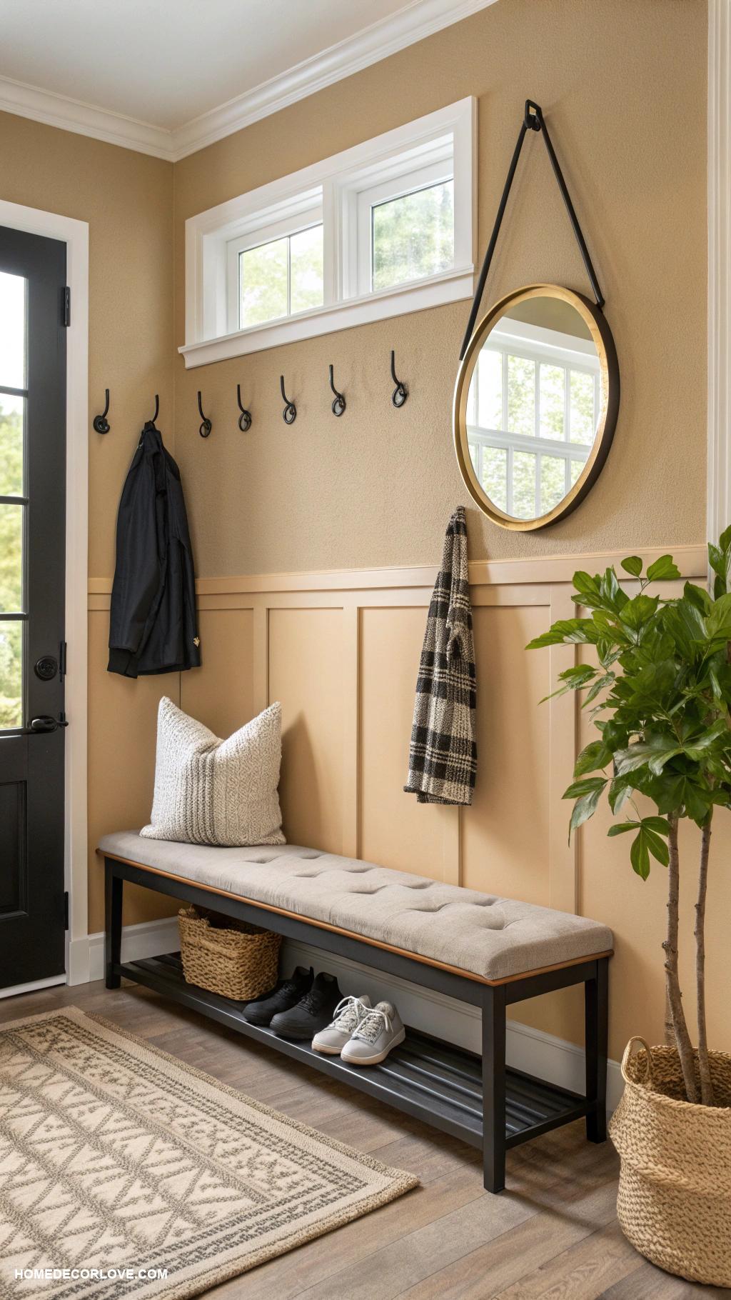 small foyer ideas entryway Install wall mounted coat hooks