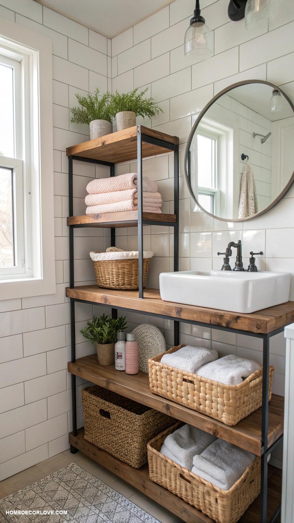 small full bathroom ideas Add open shelving for storage