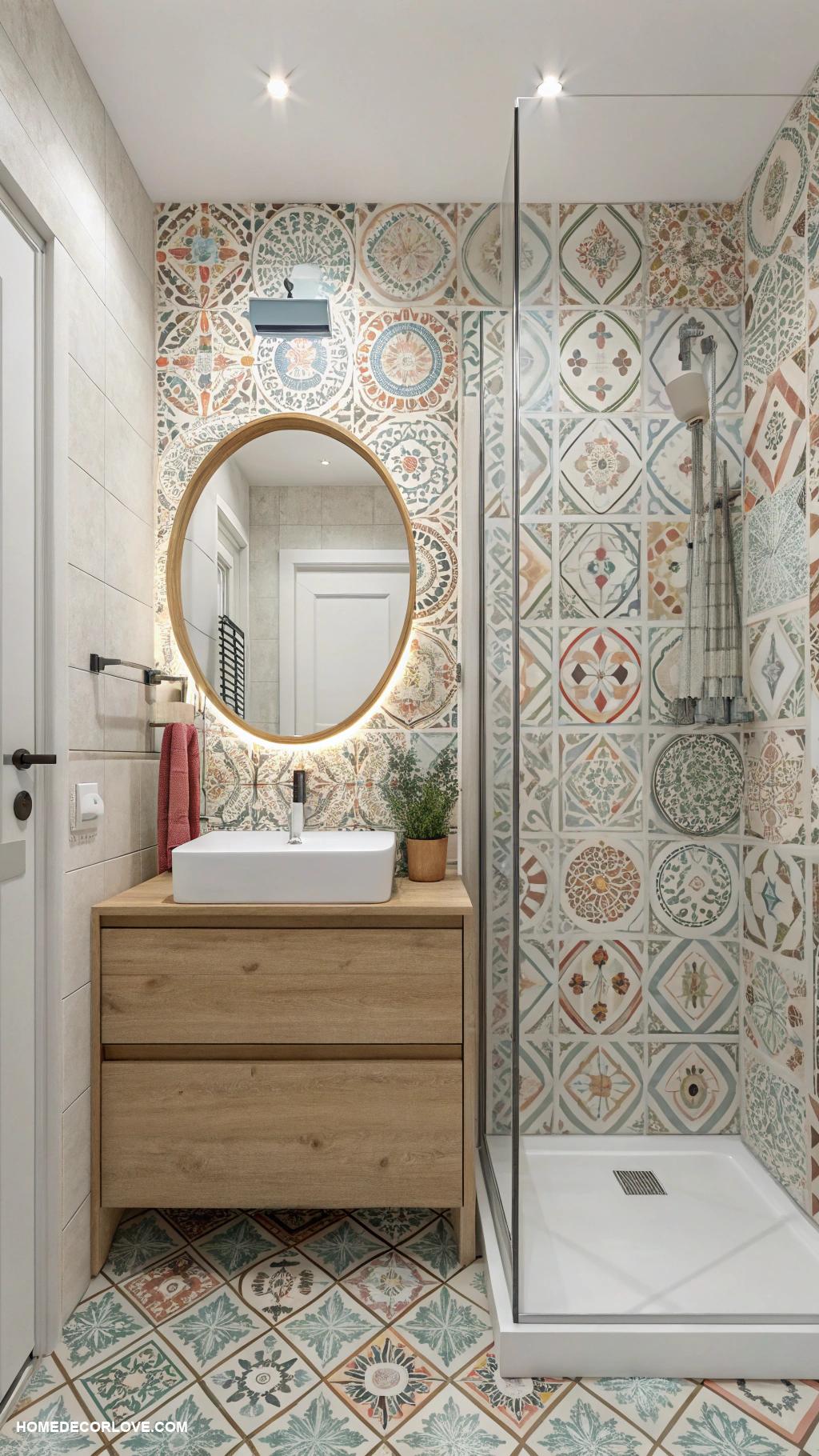 small full bathroom ideas Choose patterned tiles for visual interest
