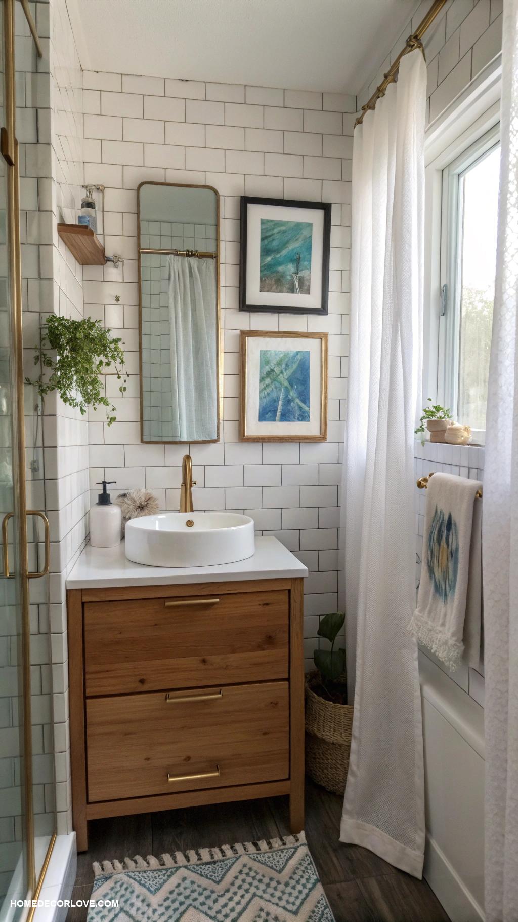 small full bathroom ideas Include artwork for personal touch