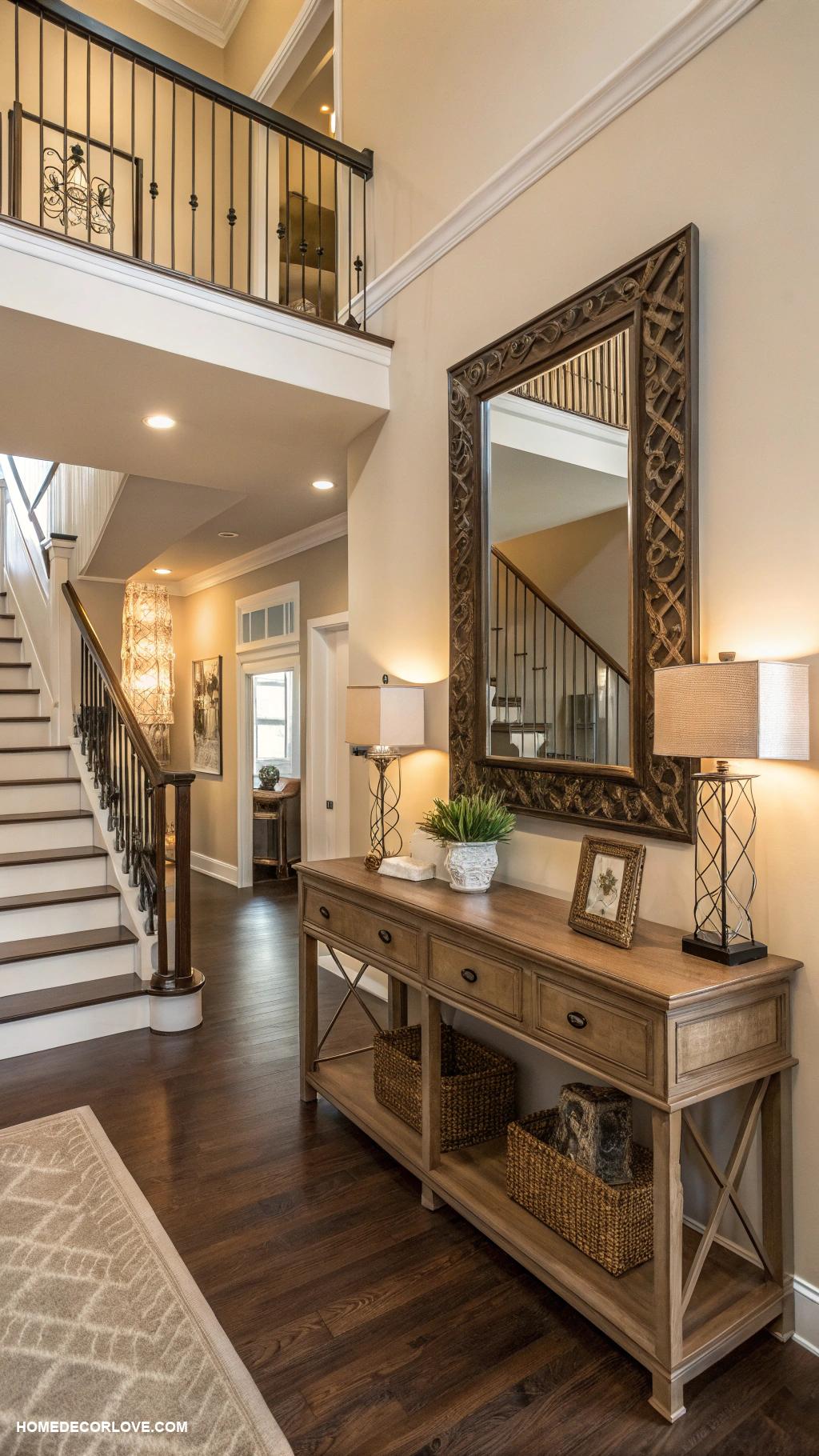 split level entryway Add a statement mirror for depth