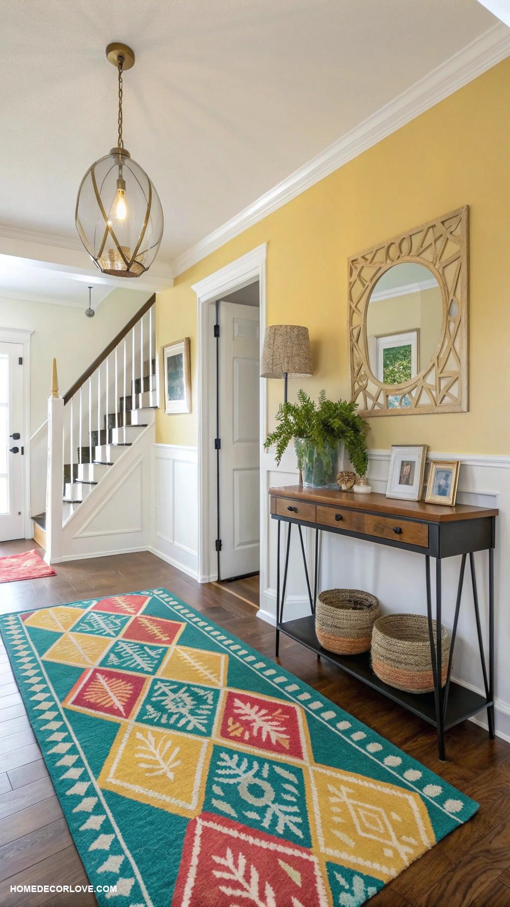 split level entryway Brighten with a bold entryway rug
