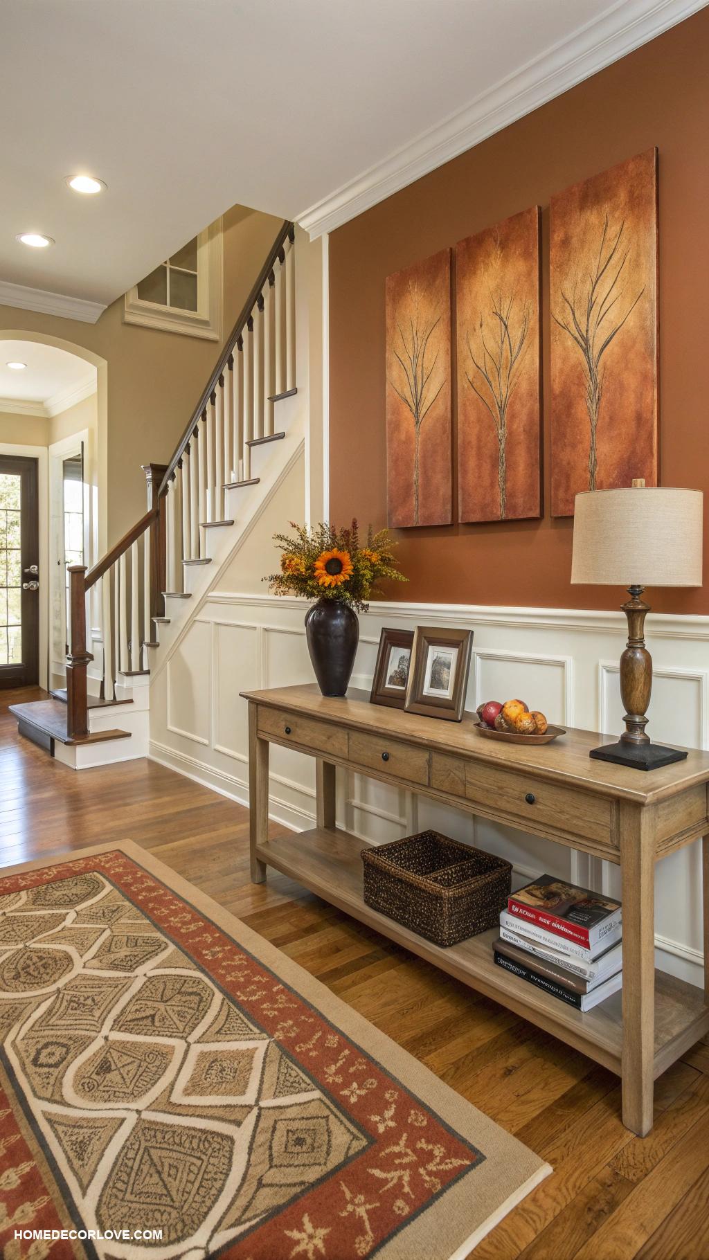 split level entryway Choose a warm color palette