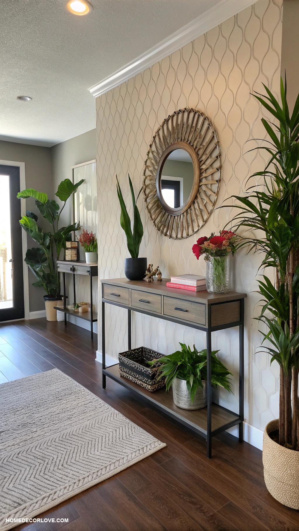 apartment entryway ideas Use potted plants for greenery