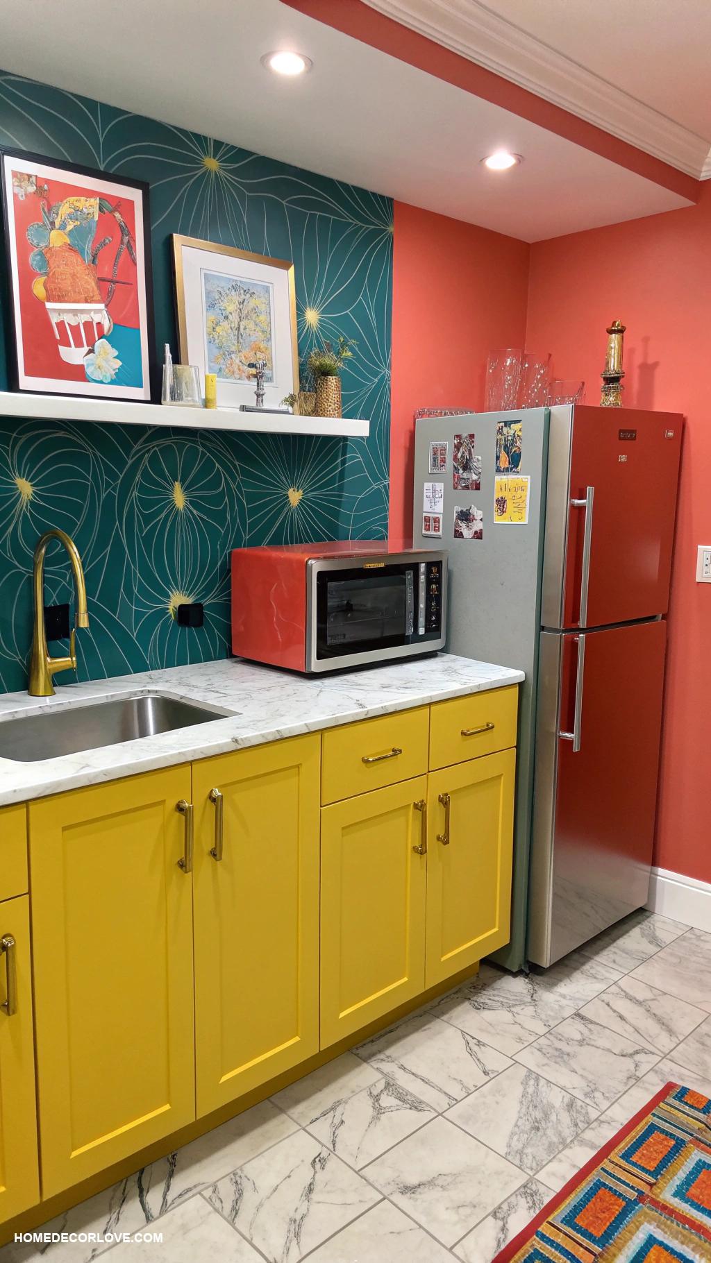 basement kitchenette Bold colors for a vibrant atmosphere