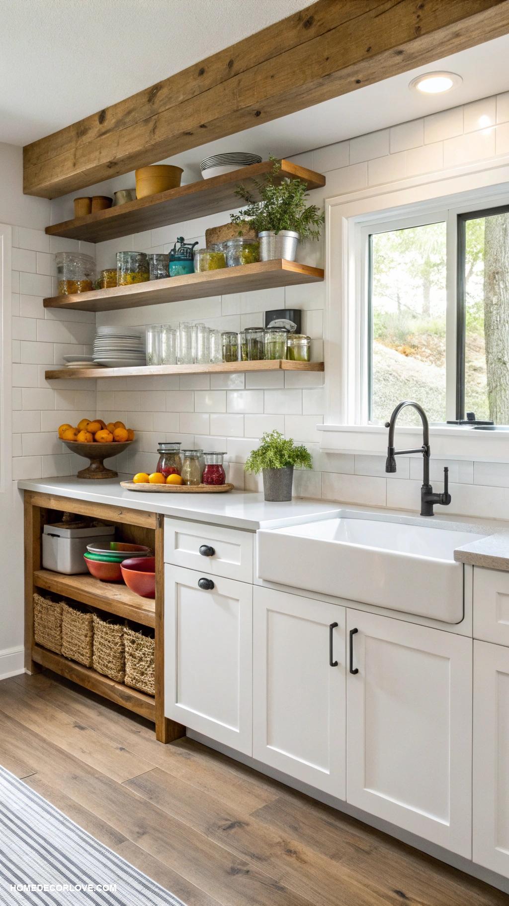 basement kitchenette Open shelving for easy access