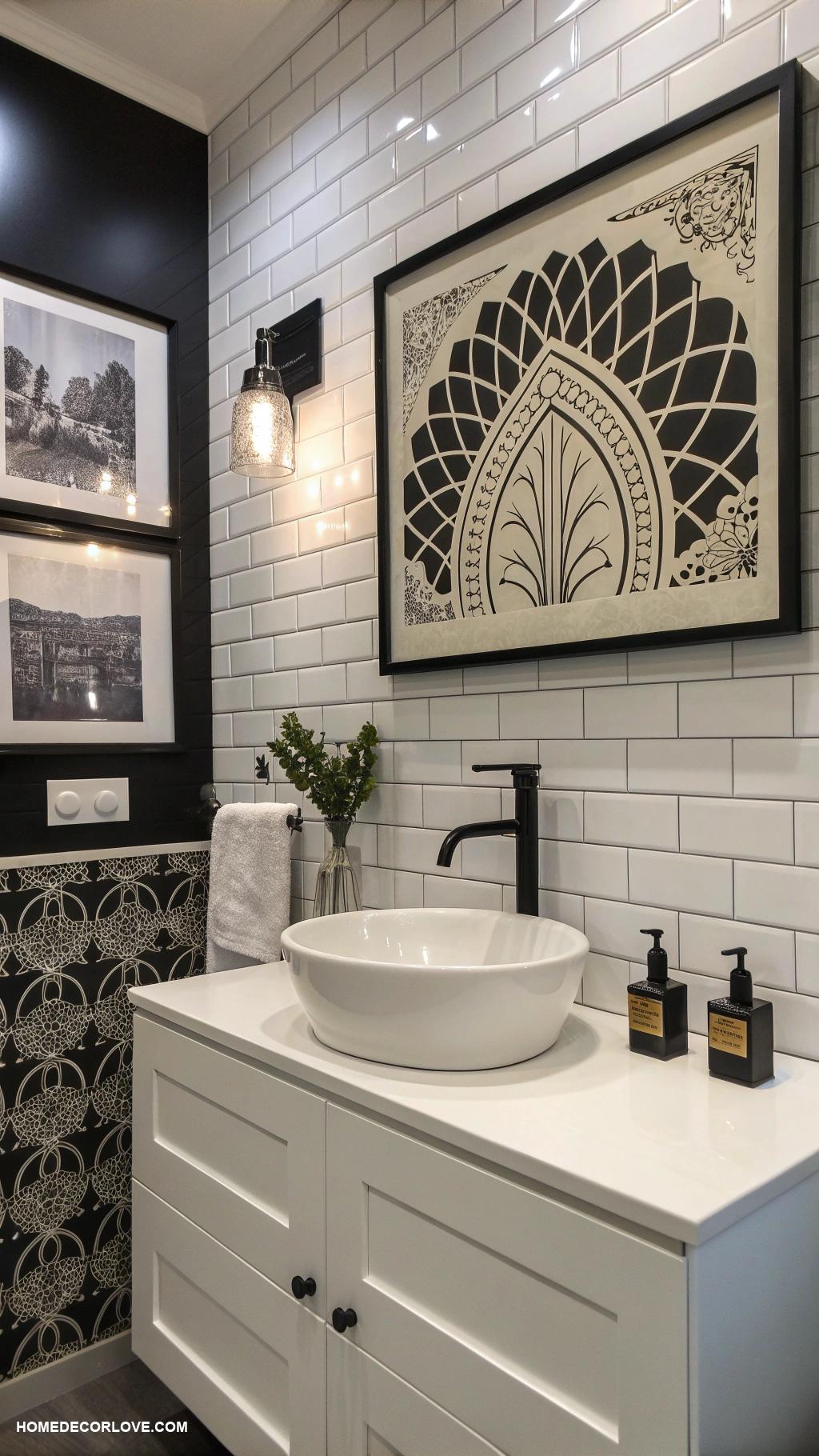 black and white bathroom Black and white art for wall decor