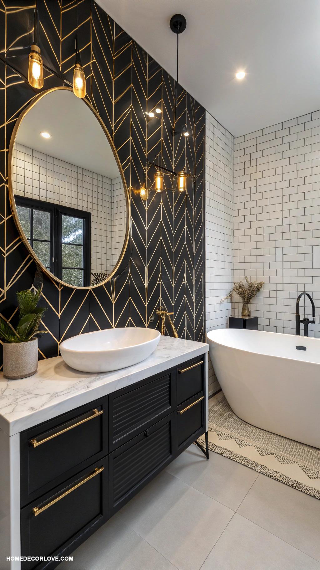 black and white bathroom Black paint for an accent wall