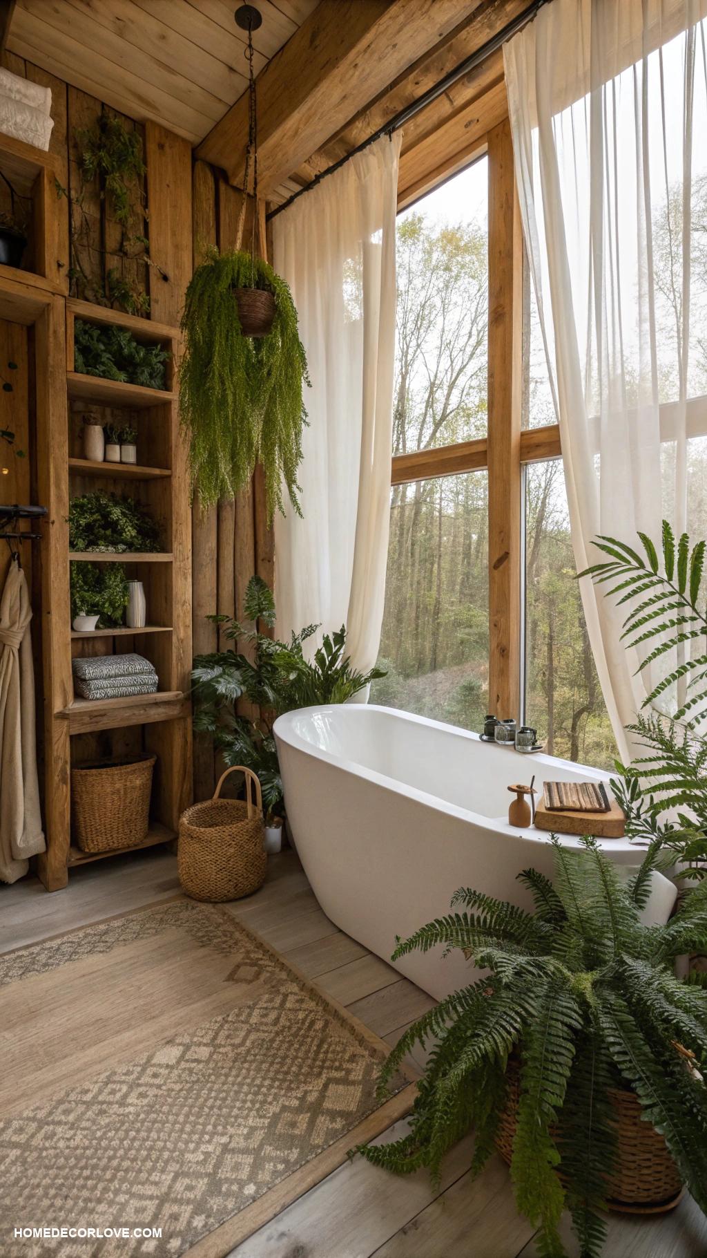 boho bathroom Natural wood accents for warm vibes