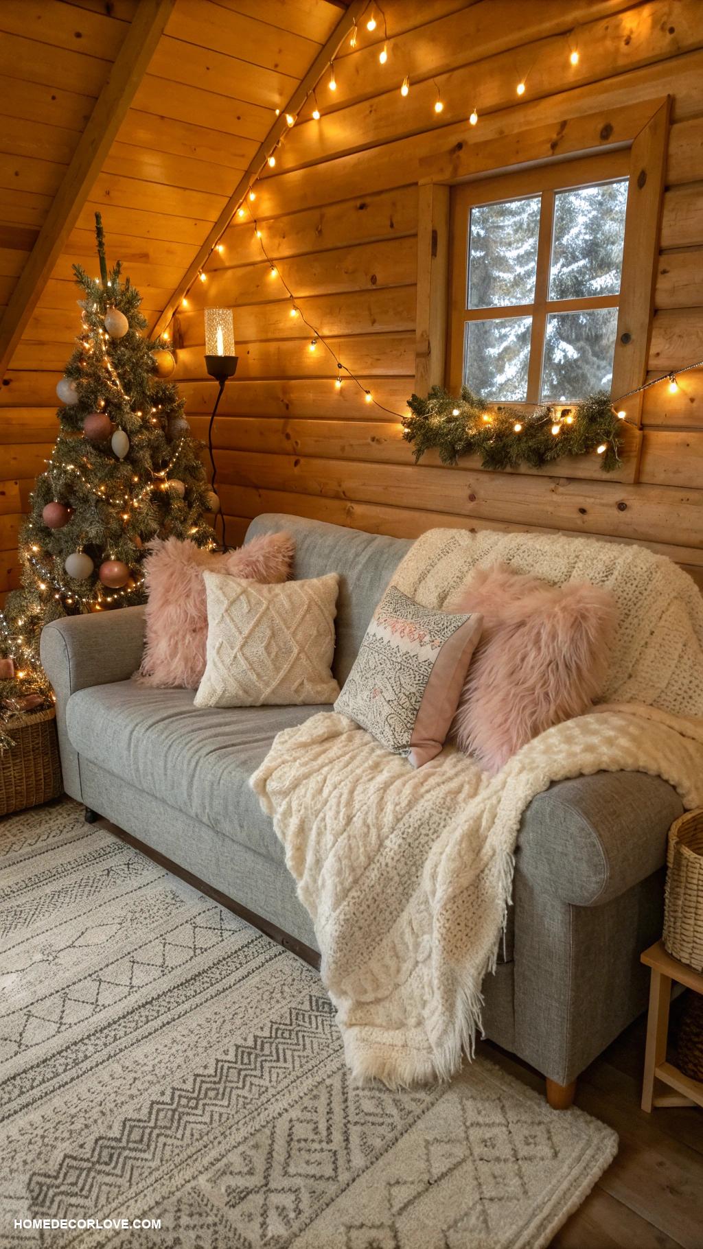 christmas cottage decor Faux fur accent pillows