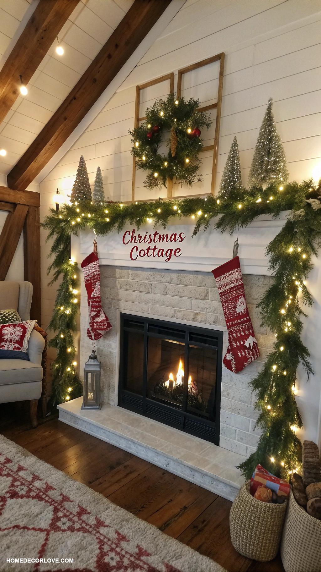 christmas cottage decor Traditional stockings by the fireplace