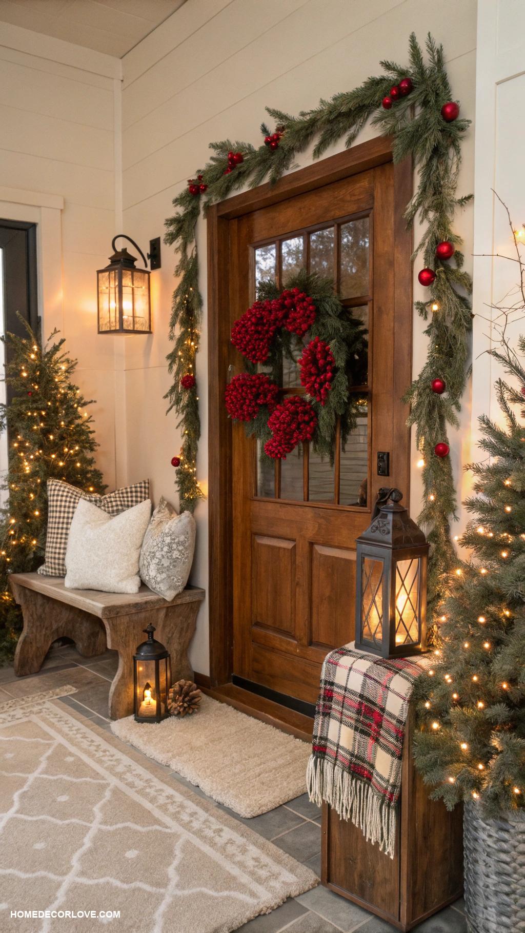 christmas entryway Fairy lights around entryway