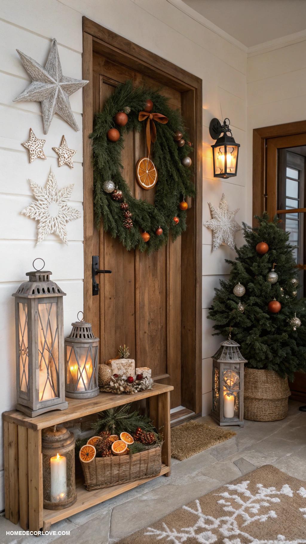 christmas entryway Handmade ornaments on display