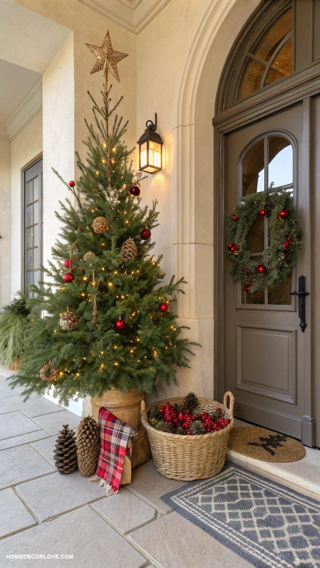 christmas entryway Potted Christmas tree