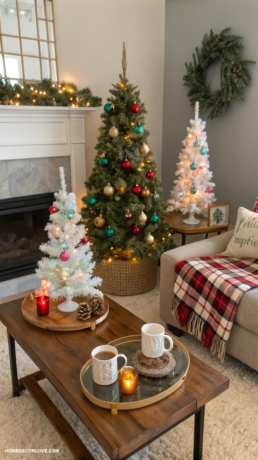 christmas house decor Mini Christmas trees on tables