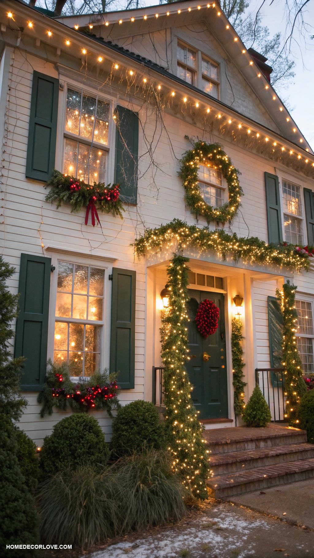 christmas house decor String lights on windows and doors