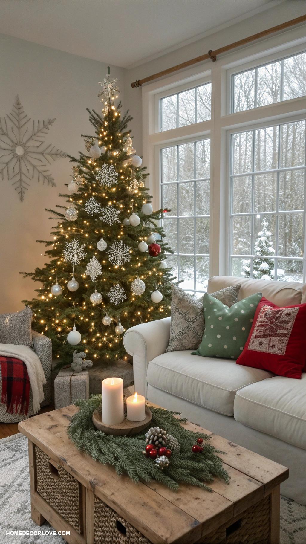 christmas living room ideas Create a winter wonderland with snowflakes