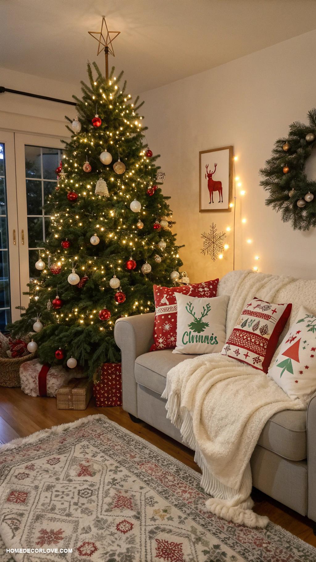 christmas living room ideas Incorporate Christmas themed throw pillows
